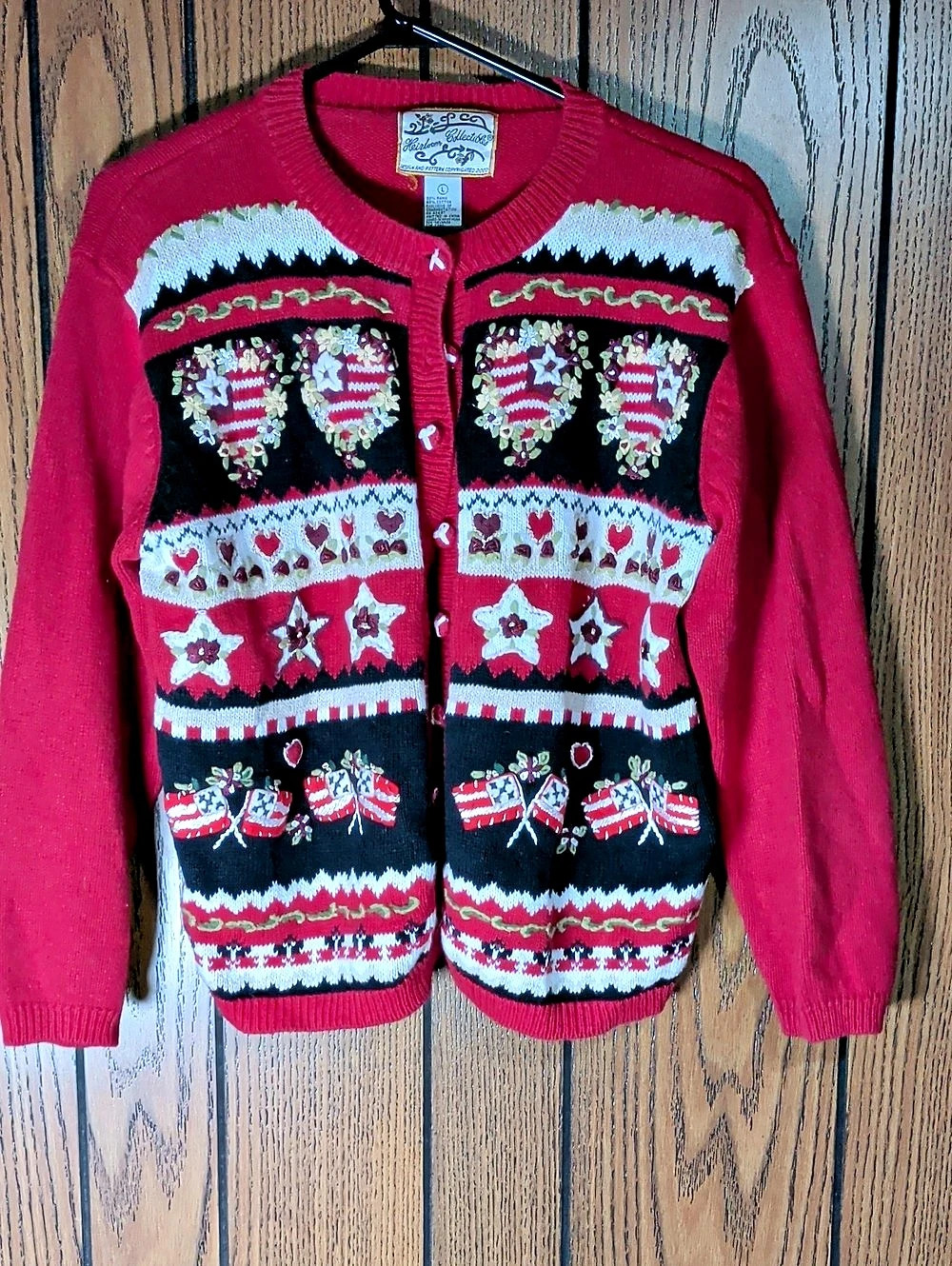 Heirloom Collectibles Fair Isle Embroidered Cardigan Size Large